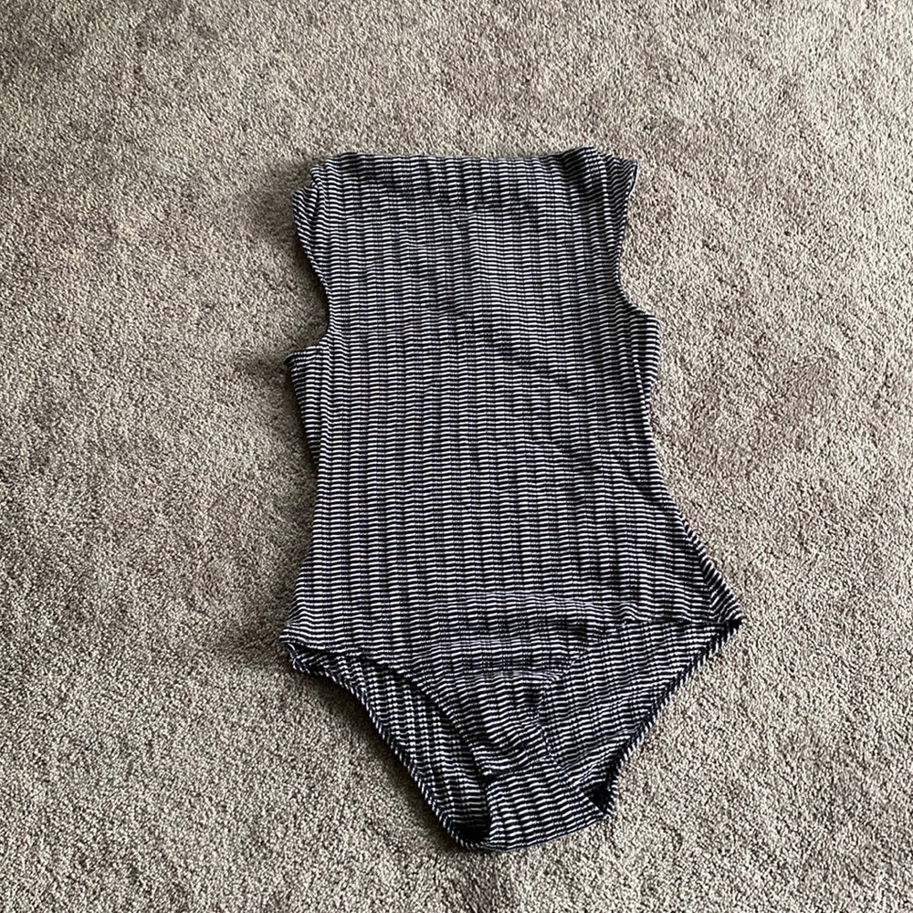 Daily Practice by Anthropologie Black/White Striped Ribbed Bodysuit SIZE M